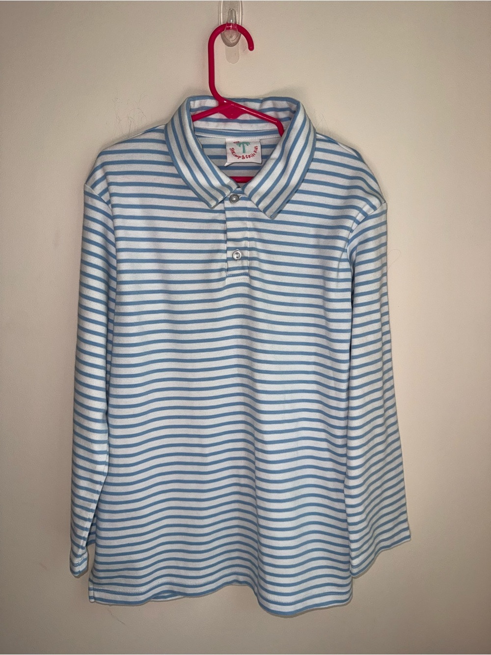 Classic Striped Long-Sleeve Polo - Light Blue & White